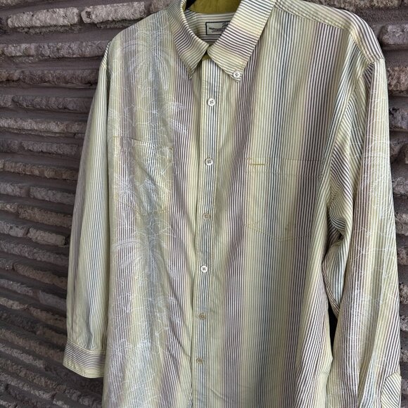 Tommy Bahama Gold 100% Silk Stripe Palm Tree Motif Long Sleeve Shirt Size L - Picture 12 of 13